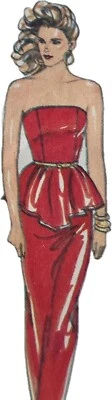 1980s Strapless Peplum Formal Dress Stand Cowl Batwing Style 1086 Sewing Pattern - Image 1 of 3