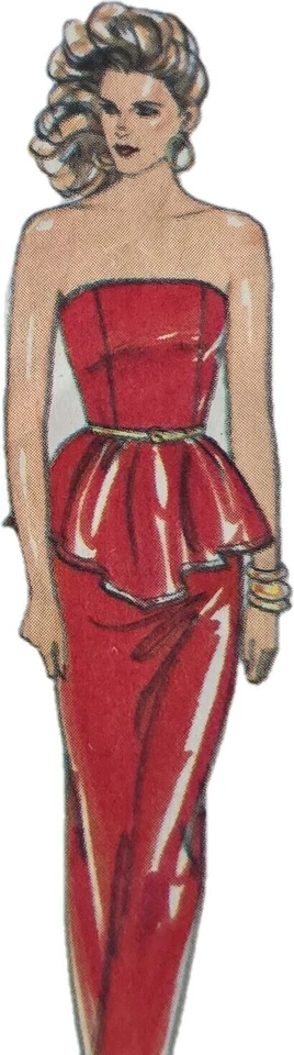 1980s Strapless Peplum Formal Dress Stand Cowl Batwing Style 1086 Sewing Pattern - Image 1 of 3