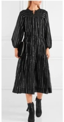 Vestido midi Isabel Marant Etoile negro y plateado a rayas metálicas, pequeño de EE. UU. NUEVO SIN ETIQUETAS  Foto 1 de 4