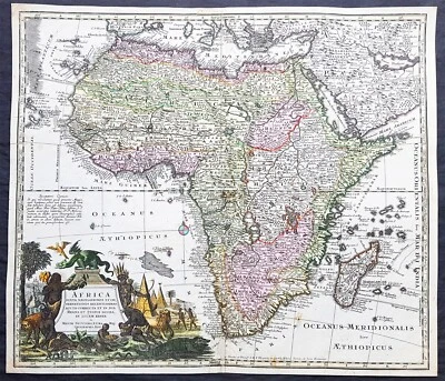 1730 Georg Mattraus Seutter Large Antique Map of Africa, beautiful hand colour - Image 1 of 3