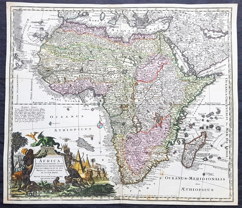 1730 Georg Mattraus Seutter Large Antique Map of Africa, beautiful hand colour - Image 1 of 3