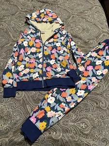 Hanna Andersson Girls Size 8 Colorful Floral Full Zip Lined Hoodie And Pants - Picture 1 of 10