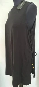 Simply Be Womens Top T-Shirt Blouse Sleeveless Long Lace Up Ladies Black Size 12 - Picture 1 of 12