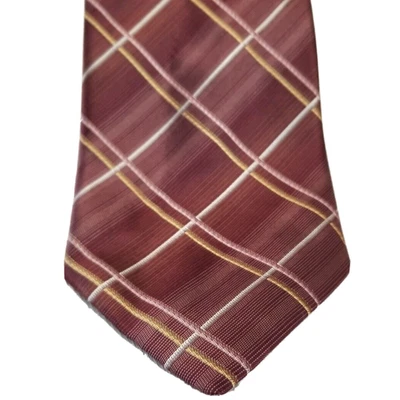 Kenneth Cole Tie New York 100% Silk Handmade Red Gold Silver Diamond - Image 1 of 4
