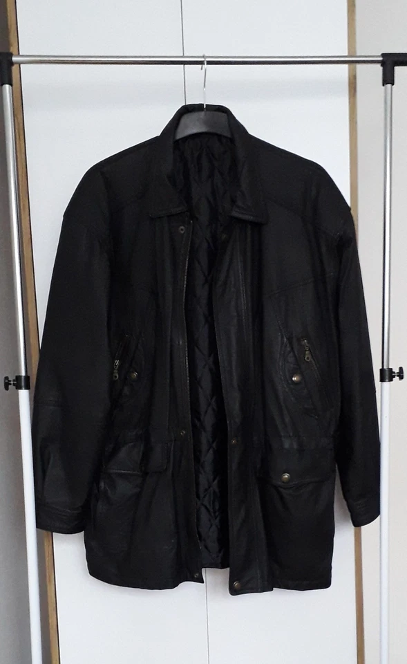 52 Herren Jacke Leder/Nappa Leather schwarz Reisverschluss Knöpfe viele Taschen - Bild 1 von 4