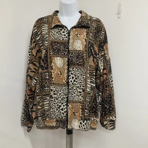 Chaqueta vintage Erin London para mujer talla grande ligera estampado animal cremallera completa  - Imagen 1 de 13