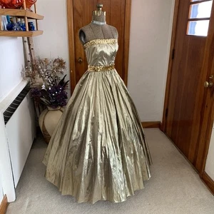 Gunne Sax Jessica Mcclintock Gold Sequin Strapless Long Formal Dress Gown 5 VTG - Picture 1 of 8