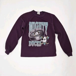Vintage Mighty Ducks Thermal Shirt Youth Size Large Purple Long Sleeve 1993 VTG - Picture 1 of 12
