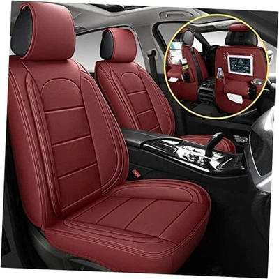  Leather Car Seat Covers with Car Backseat Organizer, FRONT PRIR BURGUNDY - Image 1 of 4