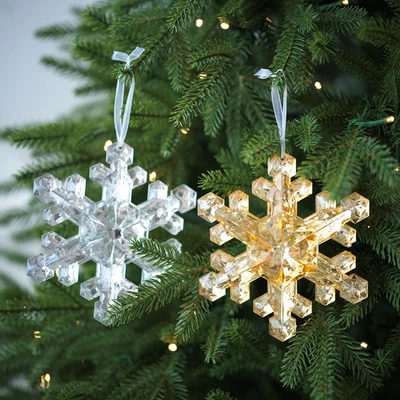 Fiocco di Neve Plastica Ornamenti da Appendere per Albero Argento Oro Design Cla - Immagine 1 di 4