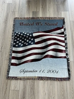 Vintage September 11, 2001 United We Stand American Flag Fringed Throw 47”x52” - Image 1 of 4