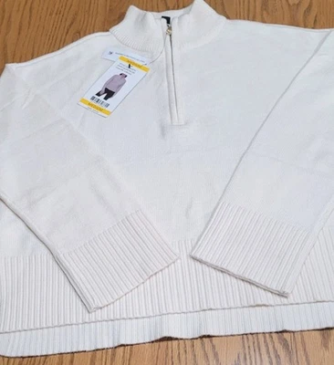 SALE* DKNY Womens Tan 1/4 ZIP ZHigh Quality Sweater SZ MED * CREAM $79 MSRP - Image 1 of 4