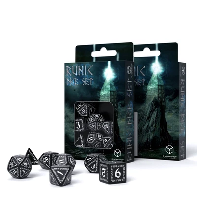 Rúnico Blanco y Negro Dado Set Juego de Rol Q-WORKSHOP Dnd RPG Rollo Nuevo - Imagen 1 de 2