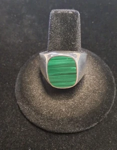 Anillo de sello de plata de ley con piedra de malaquita talla 10 marcado MEX925 - Imagen 1 de 5