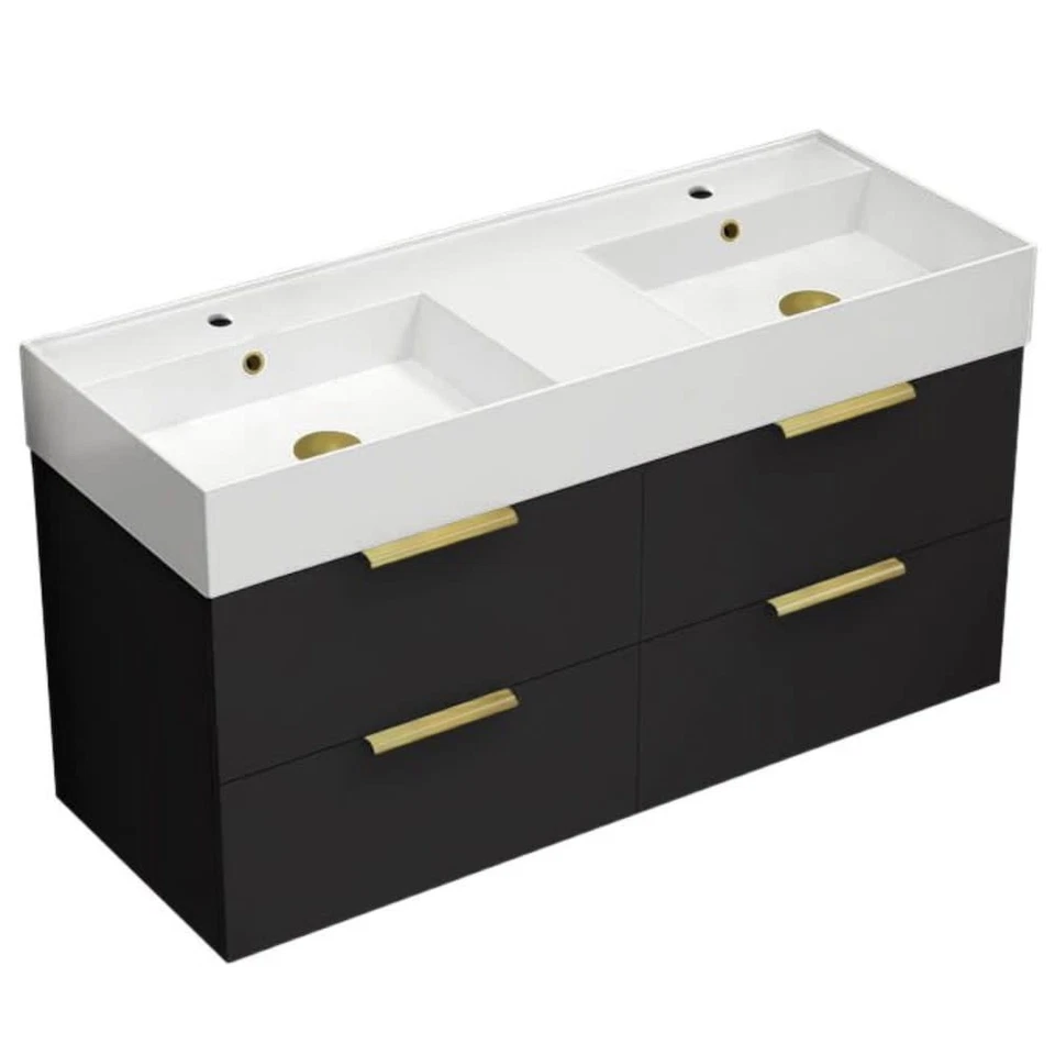 Tocador de lavabo doble montado en la pared Nameeks Derin-4818-W-2 Derin 48" - dorado Foto 1 de 4