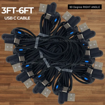 90 度直角编织 C 型快速充电线 USB-C 线 Android 批量 — 第 1/4 张图片