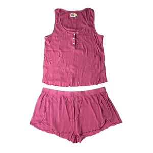 Conjunto de salón de pijama Pact para mujer grande rosa 100 % algodón orgánico camiseta sin mangas y pantalones cortos - Imagen 1 de 13