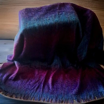 Vintage 63" x 86" Mohair Wool Throw Blanket Fringe Multicolor SEE DESCRIPTION EC - Image 1 of 4