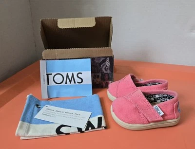 TOMS Tiny Classic Pink Canvas Shoes Size T2 Toddler  - Image 1 of 4