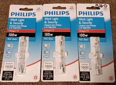 3 Philips T3 100W Work Light Bulbs RSC Base B26-D - Image 1 of 2