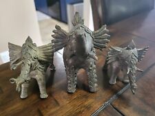 Antique Bronze Indian Bastar Dhokra Tribal Elephant Figurine Set (3)