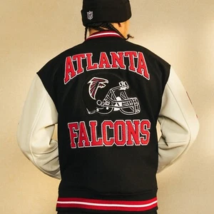Men's Atlanta Falcons OVO Real Leather Sleeve Wool Varsity Jacket - Picture 1 of 3