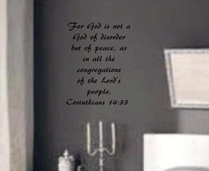 Corintios 14:33 VERSÍCULO BÍBLICO Cita "Porque Dios no es Dios" Arte de Pared Vinilo Calcomanía - Imagen 1 de 11