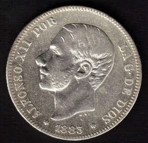 ESPAÑA MONEDA 2 PESETAS ALFONSO XII AÑO 1883 MSM PLATA - Picture 1 of 2
