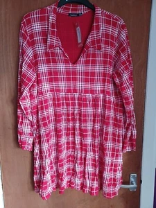 Boohoo Size 22 Plus Check Collar Smock Dress Red - Picture 1 of 8