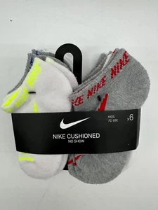 NEW 6 PAIR PACK NIKE KIDS NIKE NO SHOW CUSHIONED SOCKS SIZE 7C-10C WHITE /GREY - Picture 1 of 4