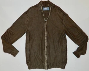 MEN'S BUCKLE BKE FULL ZIP BROWN DISTRESSED SWEATER SZ XL GREAT USED CONDITION - Picture 1 of 4
