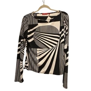 Anne Klein Black White Geometric Long Sleeve Top Size Large Artsy Retro - Picture 1 of 9