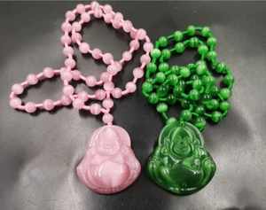 8 mm Rosa Grün Opal Perlen Lachen Maitreya Buddha Pullover Kette Anhänger Halskette - Bild 1 von 14
