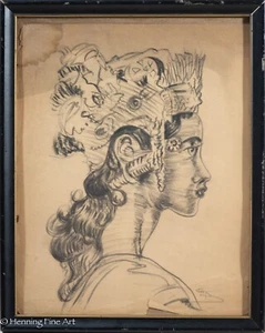 Beautiful Vintage Indian Female Drawing after Atul Dodiya, Ghatkopar Girlfriend - Picture 1 of 7