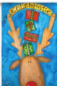 EVERGREEN CELEBRATE REINDEER MINI GARDEN FLAG with FREE SHIPPING - Picture 1 of 1