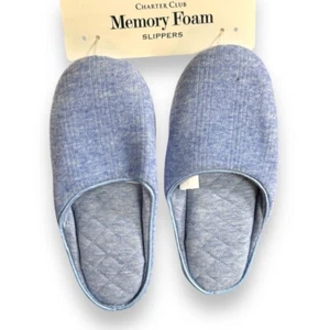 Charter Club Women's Pointelle Closed Toe Slippers Indoor Outdoor Blue Size 5 6 - Foto 1 di 2