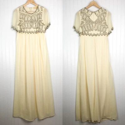 Maya Womens Maxi Dress Ivory Scoop Neck Short Sleeve Beaded Formal Maternity 6 - Image 1 of 4