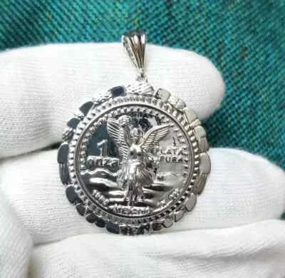 Sterling Silver Nugget CENTENARIO Shape Unisex Pendant 14K White Gold Plated - Image 1 of 4