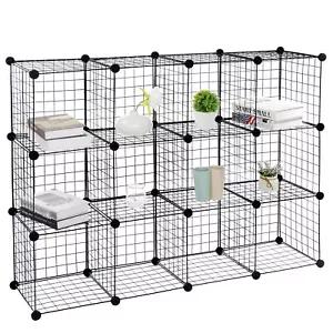 12 Cube Storage Shelf Wire Metal Grid DIY Modular Cabinet Bookcase Bookshelf  - Picture 1 of 19