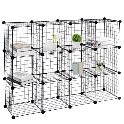 12 Cube Storage Shelf Wire Metal Grid DIY Modular Cabinet Bookcase Bookshelf