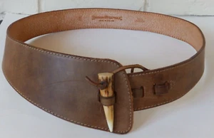 Vintage 1980s Banana Republic Save the Tiger Leather Belt Horn Closure England - Picture 1 of 7