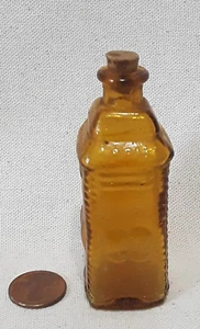 Vintage 3.25" Miniature Honey Amber Color Embossed Glass Bottle - Picture 1 of 7