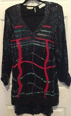 Lillie Rubin 70s 1970s Vintage Glam Sequin Black Designer 2 Piece Size 8 Saz II — 第 1/4 张图片