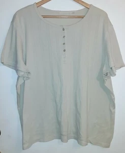 Womens Top Plus Size 3X Button Front Boat Neck Short Sleeves Beige - Picture 1 of 8