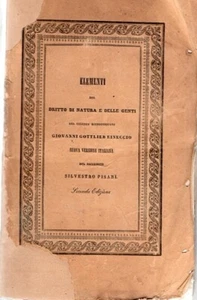 ELEMENTI DEL DRITTO DI NATURA E DELLE GENTI VOL.II G.G.EINEGGIO 1840 (YA36) - Picture 1 of 1