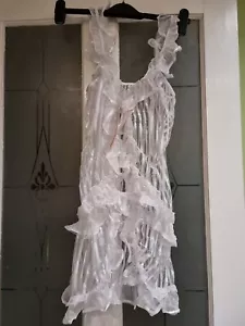 Ladies Opaque And Sheer Vertical Stripe Ruffle Chemise And Thong Set - Picture 1 of 7