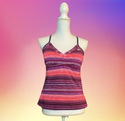 Nike Bikini Traje de Baño Camiseta sin Mangas Mujer Talla 12 Rosa Púrpura Rayas Foto 1 de 3