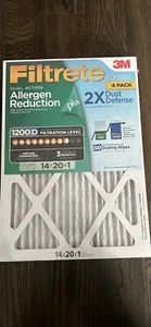 (2) 3M Filtrete Allergen Reduction (4 Packs) 14" x 20" x 1" Furnace Air Filters - Picture 1 of 1