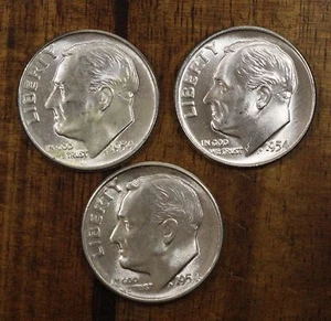 Monedas de diez centavos P D S 1954 Roosevelt CH BU ¡lustre! 90 % plata EE. UU. - Imagen 1 de 2