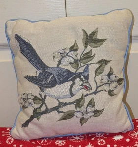 Vintage Blue Jay Gobelin Kissen 12x12 - Bild 1 von 10